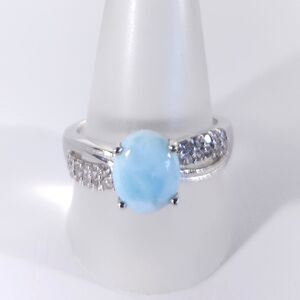 Larimar 2.8 Carats and White Zircon Ring Size 10